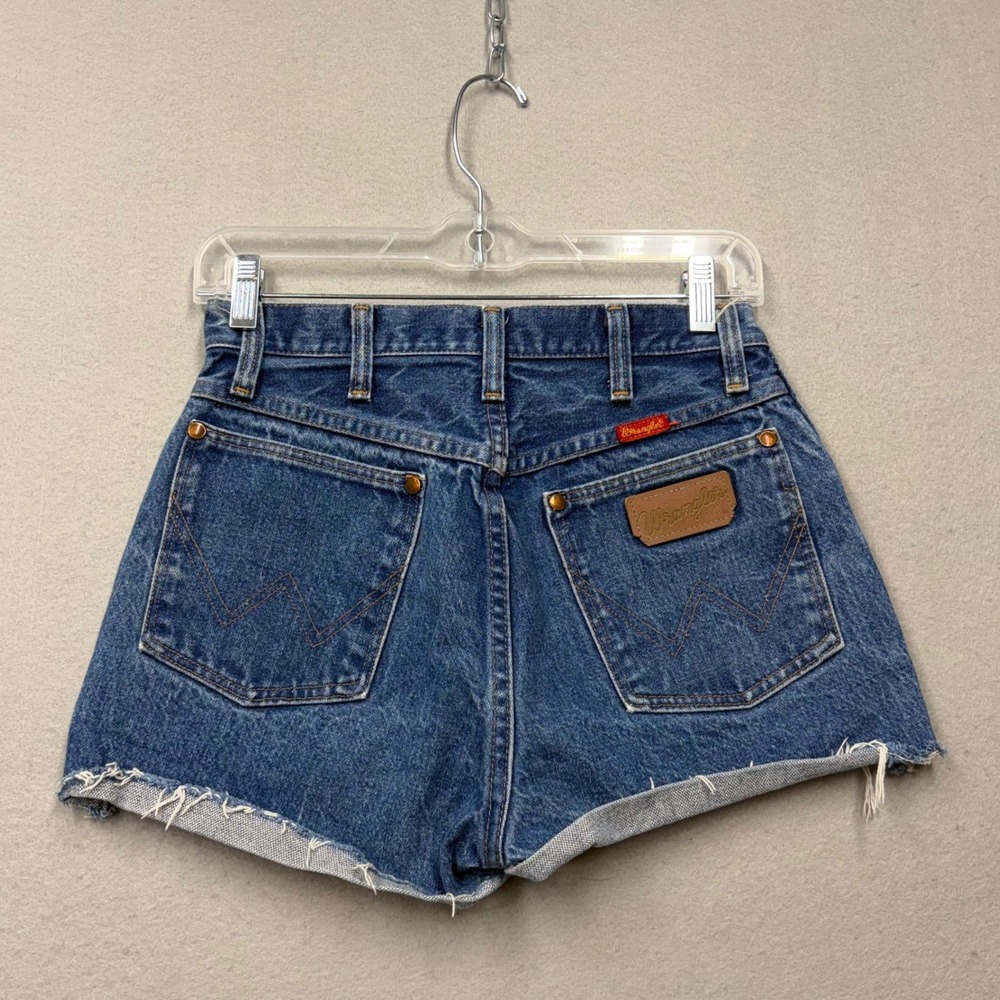 Wrangler Cut Off Shorts Womens 25 Blue Denim Vintage High Waisted Frayed Hem